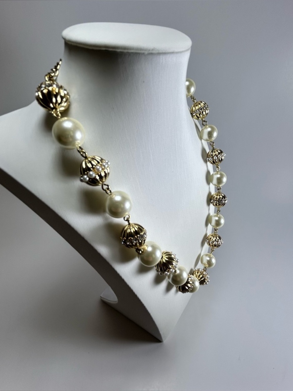 Charter Club Crystal Imitation Pearl Elegant Pearl and Gold Bead Necklace